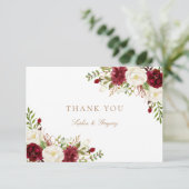 Bloemenrood Bourgondië wit goud bedankje Bedankkaart (Staand voorkant)