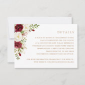 Bloemenrood Bourgondië wit groen bruiloft details Kaart (Voorkant)