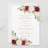 Bloemenrood Bourgondië Wit Modern Elegant Bruiloft Kaart (Voorkant)