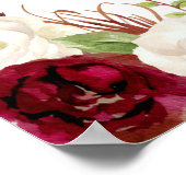 Bloemenrood Bourgondisch wit Elegant trouwbord Poster (Hoek)
