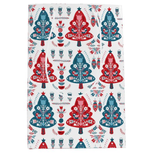 Bloemenrood en blauw Scandinavische kerstboom Medium Cadeauzakje (Voorkant)