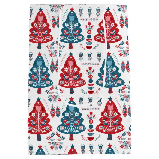 Bloemenrood en blauw Scandinavische kerstboom Medium Cadeauzakje (Achterkant)