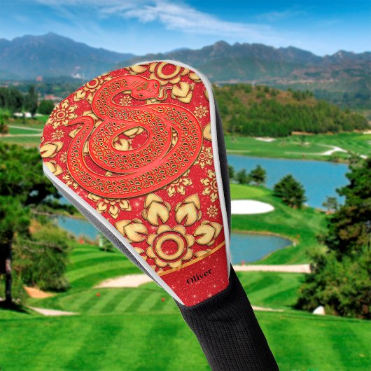 Bloemenrood en goud Chinees Nieuwjaar 2025 Slang Golfheadcover