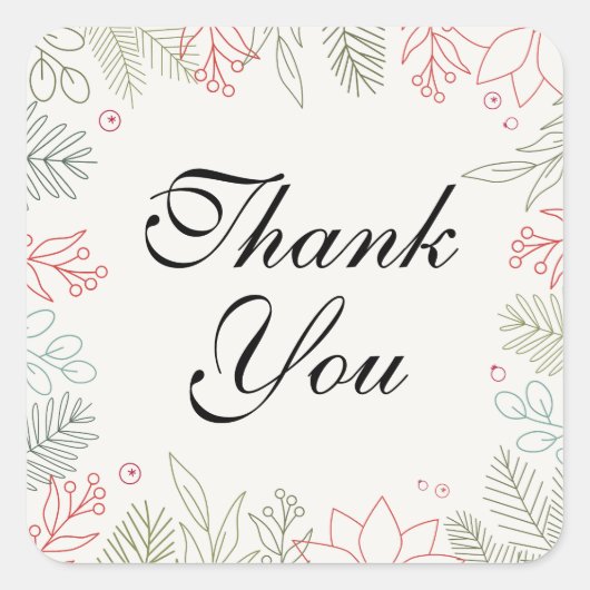 Bloemenrood en groen Lijst dank u Vierkante Sticker (Voorkant)