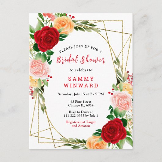 Bloemenrood en Oranje Rozen Vrijgezellenfeest Briefkaart (Voorkant)