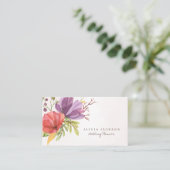 Bloemenrood en paarse waterverf weddingplanner visitekaartje (Staand voorkant)