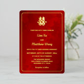 Bloemenrood goud Chinese bruiloft Folie Uitnodiging (Staand Voorkant)