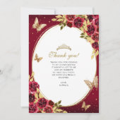 Bloemenrood goud Tiara vlinder foto Quinceañera Bedankkaart (Voorkant)