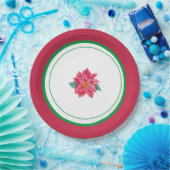 Bloemenrood & groen kerstfeest papieren bordje (Feest)
