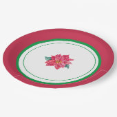 Bloemenrood & groen kerstfeest papieren bordje (Gekanteld)