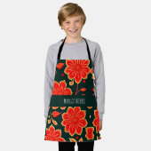  bloemenrood retro bloemmotief schort (Gedragen)