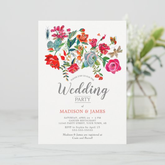 Bloemenrood Roze heldere bruiloft Kaart (Staand voorkant)