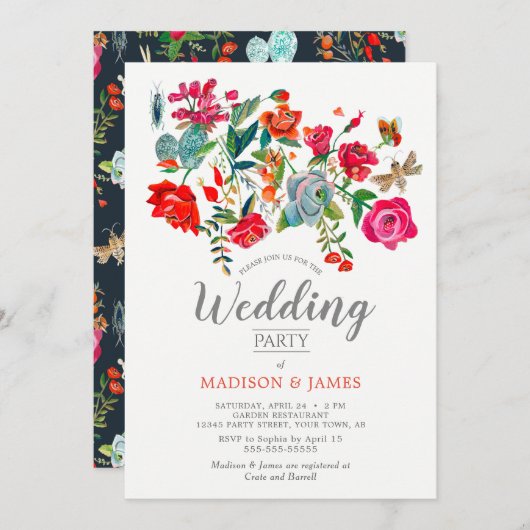 Bloemenrood Roze heldere bruiloft Kaart (Voorkant / Achterkant)