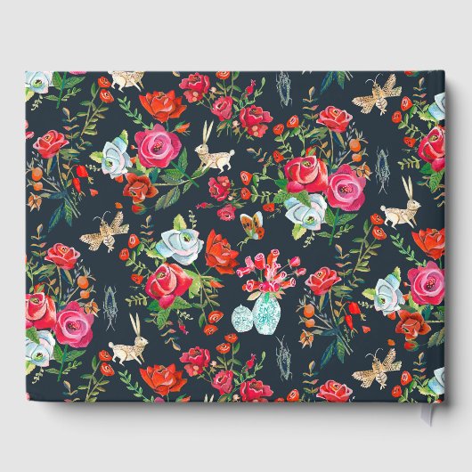 Bloemenrood roze rozen Bruiloft Gastenboek (Achterkant)