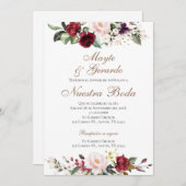 Bloemenrood Spaans bruiloft uitnodiging (Voorkant / Achterkant)