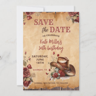 Bloemenrood Western Cowgirl Pet Verjaardag Save The Date