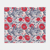 Bloemenrood wit & blauw botanisch patroon fleece deken (Voorkant (Horizontaal))