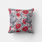 Bloemenrood wit & blauw botanisch patroon kussen (Voorkant)