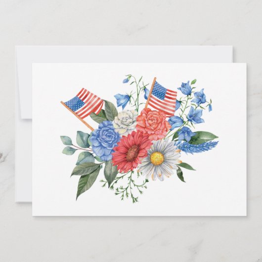 Bloemenrood Wit en Blauw Juli 4th Uitnodiging (Achterkant)