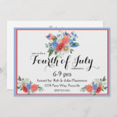 Bloemenrood Wit en Blauw Juli 4th Uitnodiging (Voorkant / Achterkant)