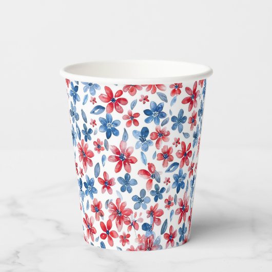 Bloemenrood wit en blauw papier Cup 4 juli Papieren Bekers (Achterkant)