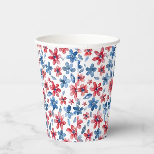 Bloemenrood wit en blauw papier Cup 4 juli Papieren Bekers (Rechts)