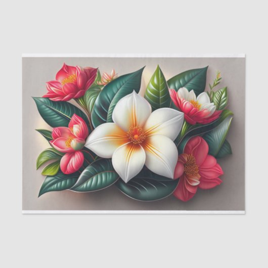 Bloemenrood wit tropisch boeket illustratie tissuepapier (Voorkant)