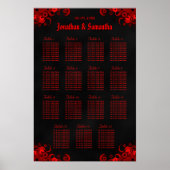 Bloemenrood & zwart 15 Trouwtafels Zitgrafiek Poster (Voorkant)