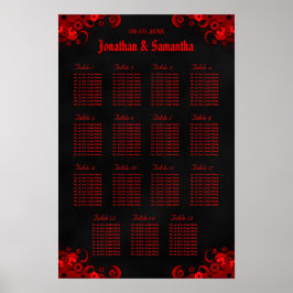 Bloemenrood & zwart 15 Trouwtafels Zitgrafiek Poster