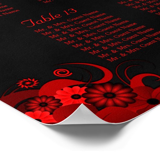 Bloemenrood & zwart 15 Trouwtafels Zitgrafiek Poster (Hoek)