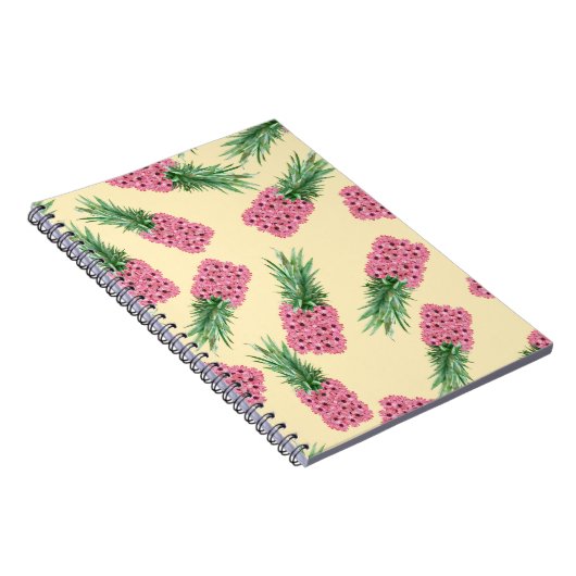 Bloemenroze ananas gele achtergrond notitieboek (Rechterzijde)
