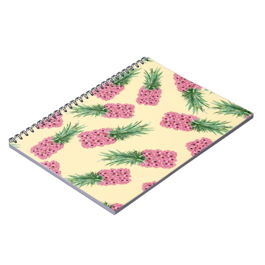 Bloemenroze ananas gele achtergrond notitieboek (Linkerzijde)