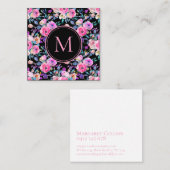 Bloemenroze aquarel Monogram Vierkante Visitekaartje (Voorkant / Achterkant)