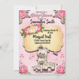 Bloemenroze Baby giraffe Baby shower uitnodiging