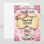 Bloemenroze Baby giraffe Baby shower uitnodiging (Voorkant / Achterkant)