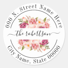Bloemenroze bloemen boho chic retouradres ronde sticker