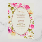 bloemenroze bloemetjes roos goud Bruiloft Folie Uitnodiging (Voorkant)