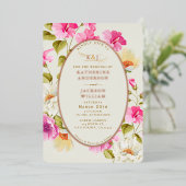 bloemenroze bloemetjes roos goud Bruiloft Folie Uitnodiging (Staand Voorkant)