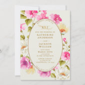 bloemenroze bloemetjes roos goud Bruiloft Kaart (Voorkant)