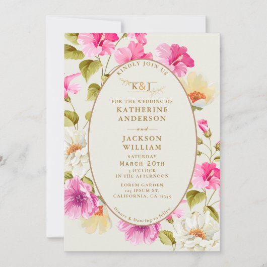 bloemenroze bloemetjes roos goud Bruiloft Kaart (Voorkant)