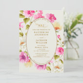 bloemenroze bloemetjes roos goud Bruiloft Kaart (Staand voorkant)