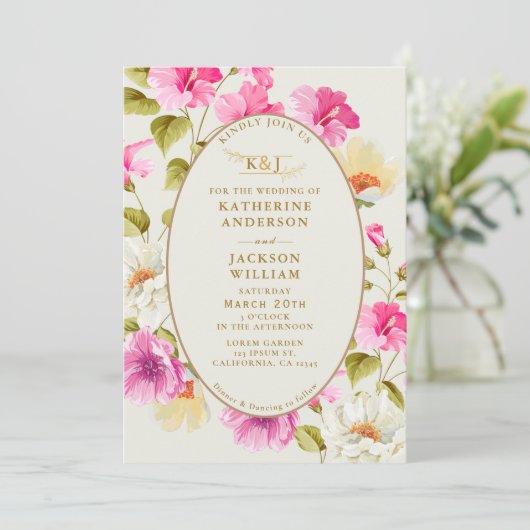  bloemenroze bloemetjes roos goud Bruiloft Kaart (Staand voorkant)