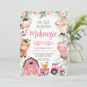 Bloemenroze Boerderij Verjaardagsfeestuitnodiging Kaart (Staand voorkant)