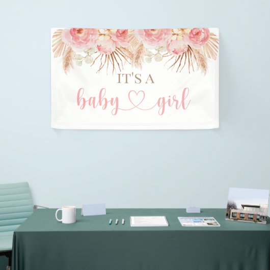 Bloemenroze Boho Pampas baby douchebanner Spandoek (Beurs)