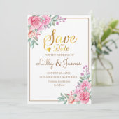 Bloemenroze bruiloft geometrische save the date (Staand voorkant)