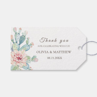 Bloemenroze cactus & succulent. Bruiloft dank u Cadeaulabel