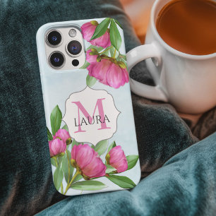 Bloemenroze Eenvoudig Minimalistisch Monogram Case-Mate iPhone Case