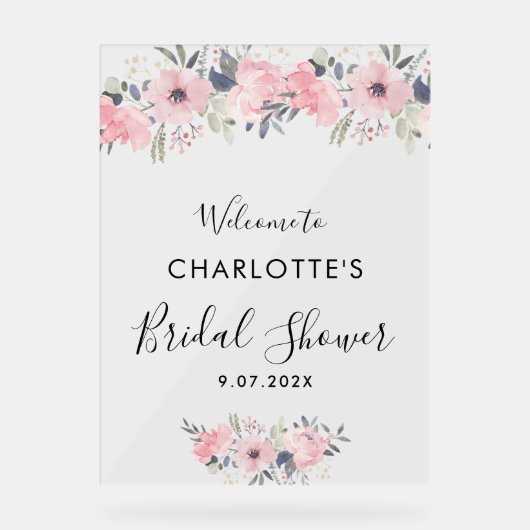 Bloemenroze Elegant Vrijgezellenfeest Welkom Acryl Bord (Voorkant)