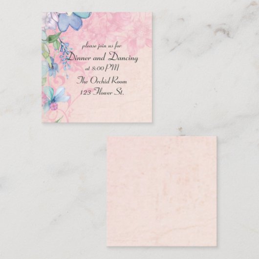 Bloemenroze en blauwe Waterverf Bloemen Receptie Informatiekaartje (Voorkant / Achterkant)