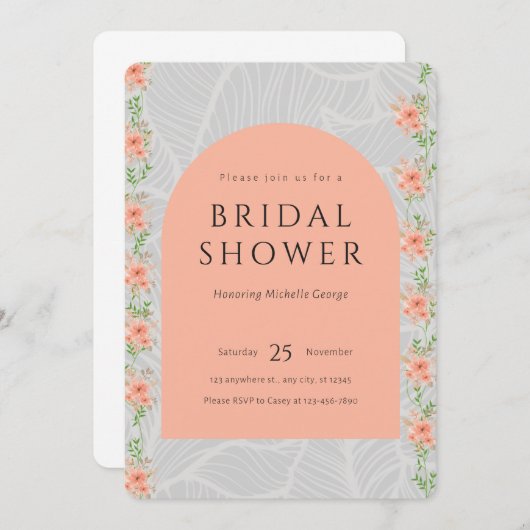 Bloemenroze en grijs Vrijgezellenfeest Kaart (Voorkant / Achterkant)